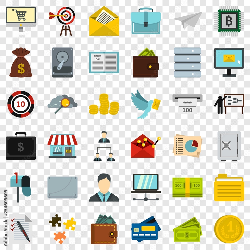 Poster business contract icons set. flat style of 36 business contract vector icons for web for any design
