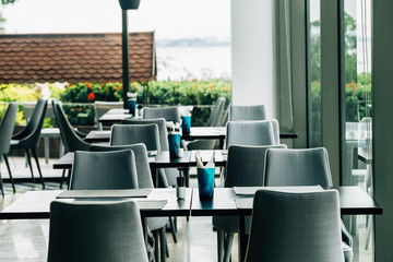 Empty food table terrace restaurant
