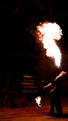 Man doing fire breathe as a street or circus performance