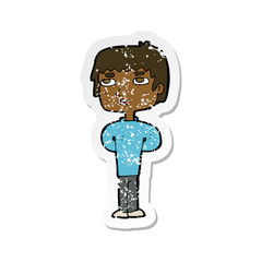 retro distressed sticker of a cartoon unhappy man