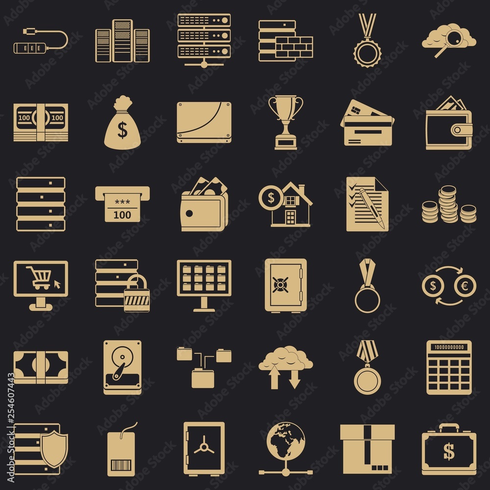 Poster business card icons set. simple style of 36 business card vector icons for web for any design