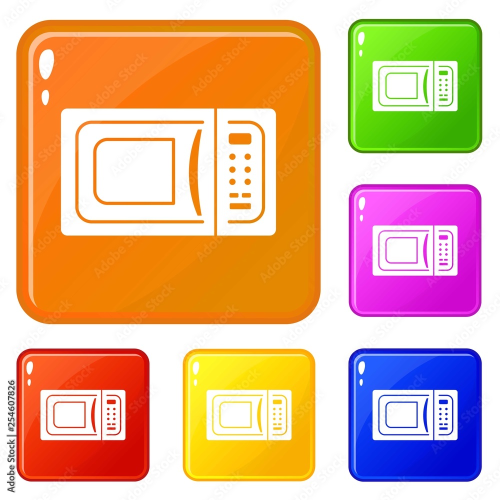 Poster microwave icons set collection vector 6 color isolated on white background