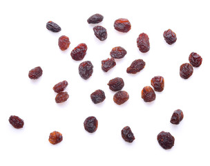Dried raisin on white background