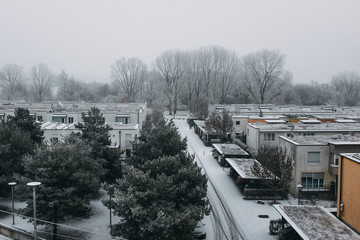 small town covered in snow in europe