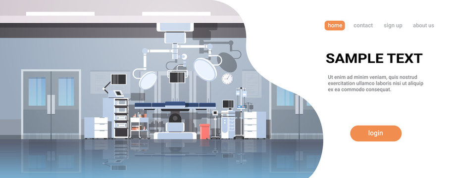 hospital operating table clean medical surgery room intensive therapy modern equipment clinic interior horizontal copy space
