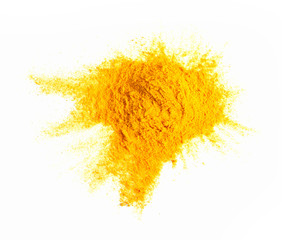 Curcumin powder on white background top view