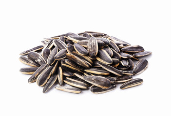 Sunflower seeds dey on white background