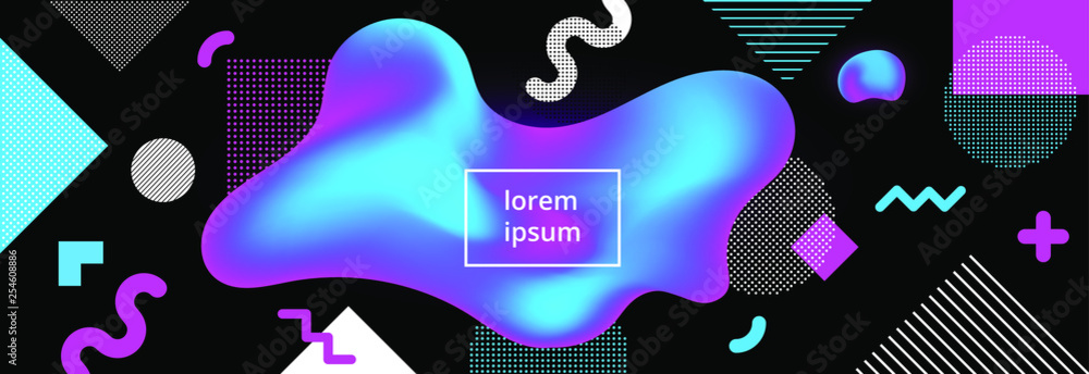 Aufkleber modern memphis style fluid liquid neon mesh colors gradient abstract background poster with living s