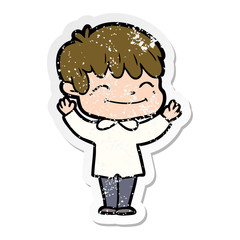 Fototapeta premium distressed sticker of a cartoon happy boy