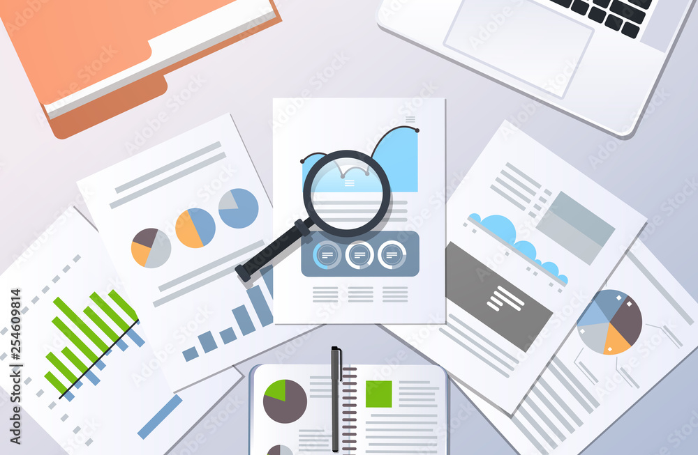 Poster analysis financial results finance business chart graph diagram statistic concept top angle view des
