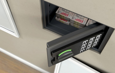 Fototapeta premium Open Wall Safe And Banknotes