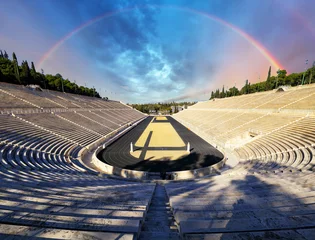 Selbstklebende Fototapeten Panathenaic stadium in Athens with rainbow, Greece © TTstudio