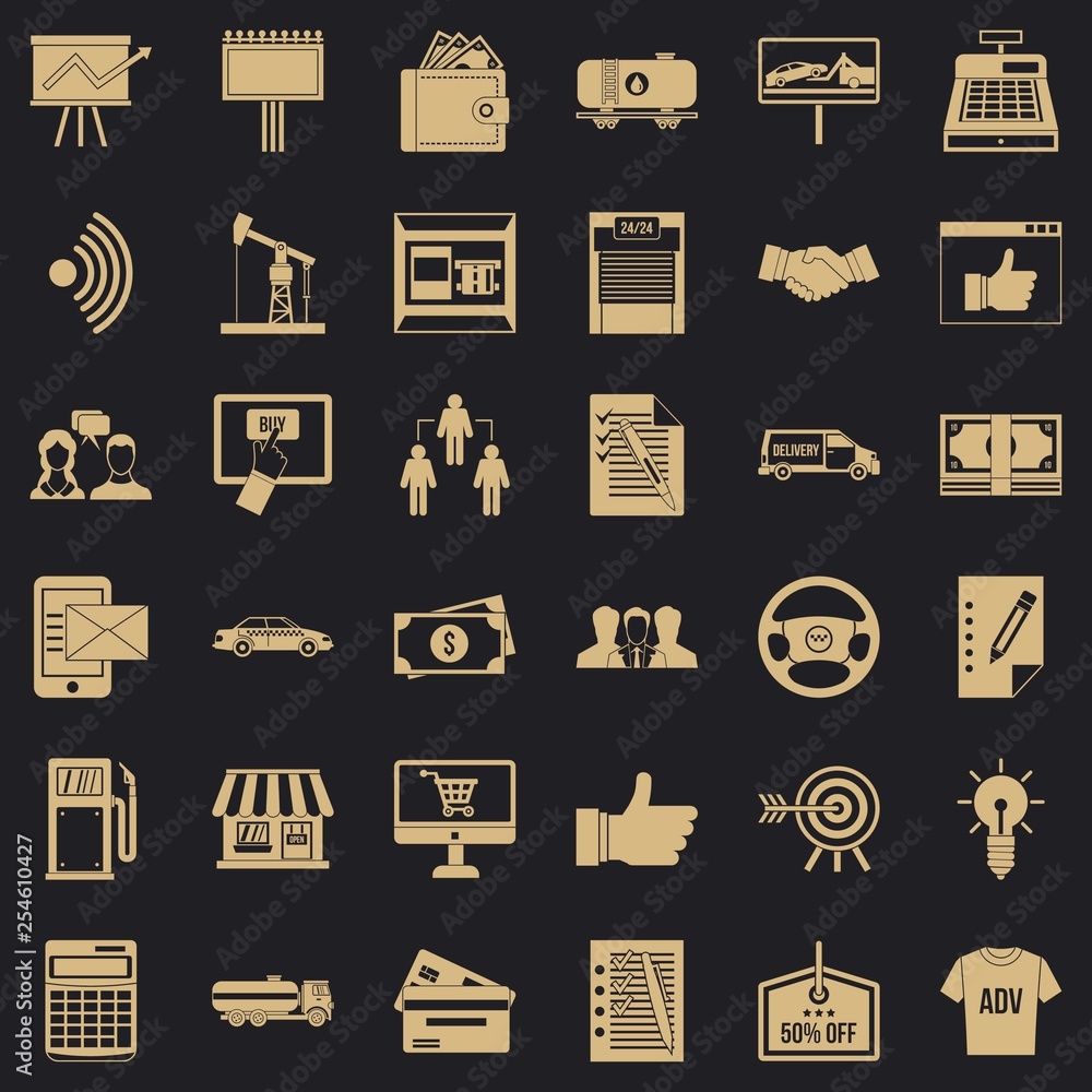 Poster business contract icons set. simple style of 36 business contract vector icons for web for any desig