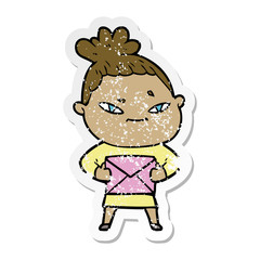 distressed sticker of a cartoon woman