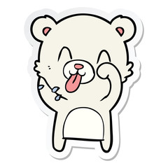 sticker of a rude cartoon polar bear sticking out tongue