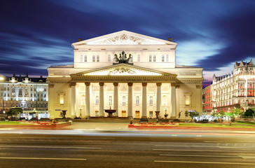 Fototapeta na wymiar Bolshoi Theater at night in Moscow, Russia