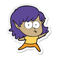 sticker of a cartoon elf girl staring