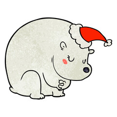 cute textured cartoon of a polar bear wearing santa hat