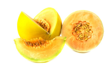 Half melon fruit isolate on White background