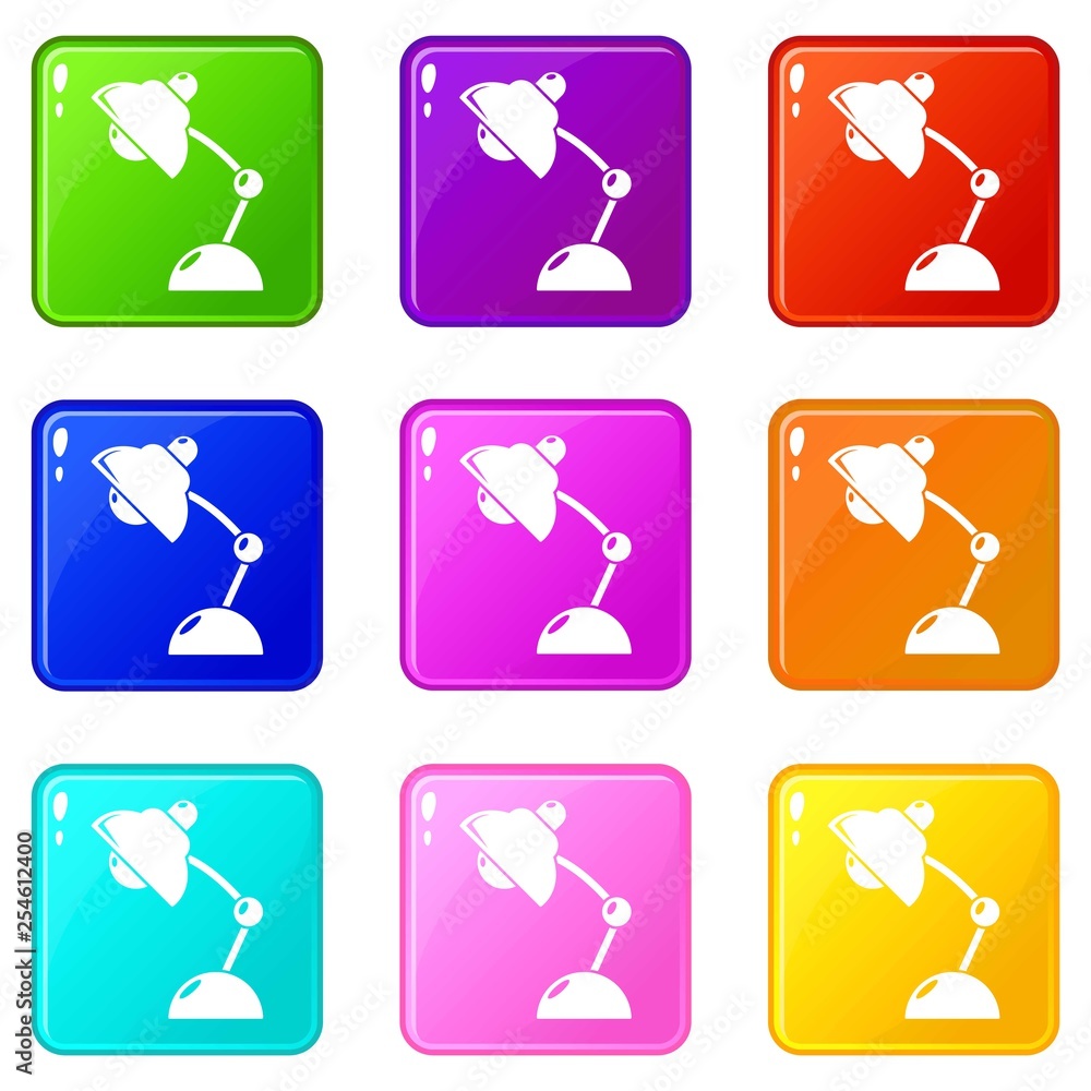 Poster table lamp icons set 9 color collection isolated on white for any design