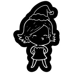 cartoon icon of a woman wearing santa hat