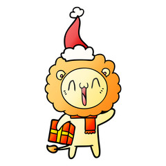 happy gradient cartoon of a lion wearing santa hat