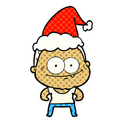 comic book style illustration of a happy old woman wearing santa hat