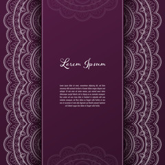 Greeting card or invitation template with filigree lace frame. Design for romantic events