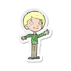 retro distressed sticker of a cartoon happy boy