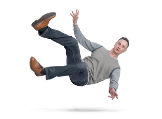 Situation, the man in casual clothes is falling down. isolated on white background. Concept of an...