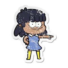 distressed sticker of a cartoon girl smiling