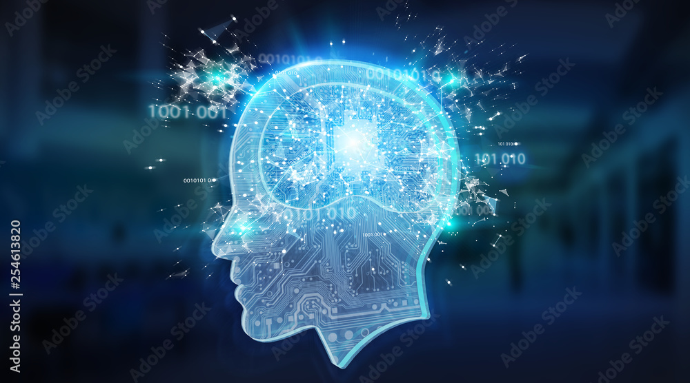 Poster artificial intelligence digital brain background 3d rendering
