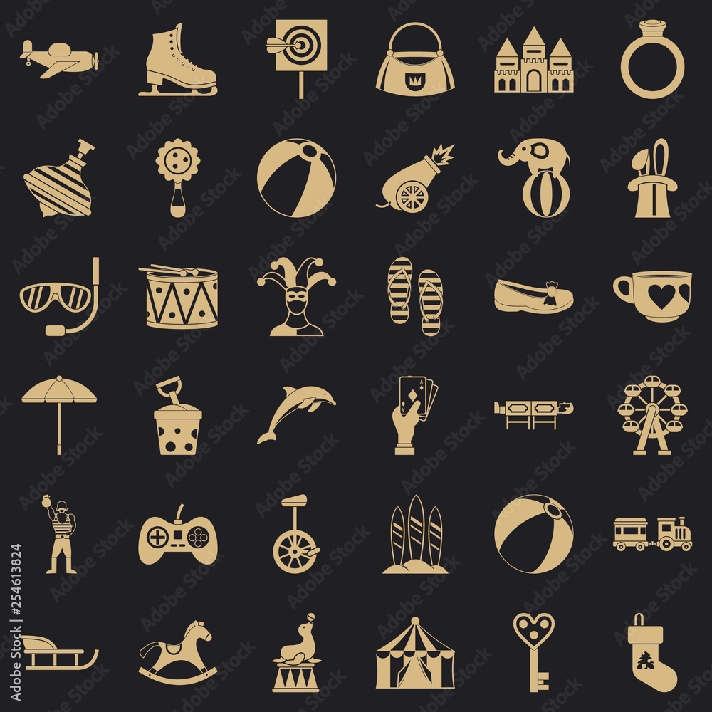 Poster circus icons set. simple style of 36 circus vector icons for web for any design
