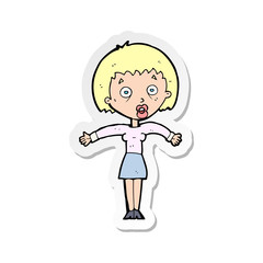 sticker of a cartoon woman shrugging shoulders