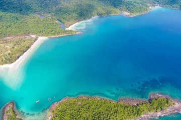 Crédence de cuisine en verre imprimé Whitehaven Beach, île de Whitsundays, Australie Green tropical forest island sea wave beach