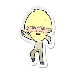 sticker of a cartoon bearded man pointing and laughing