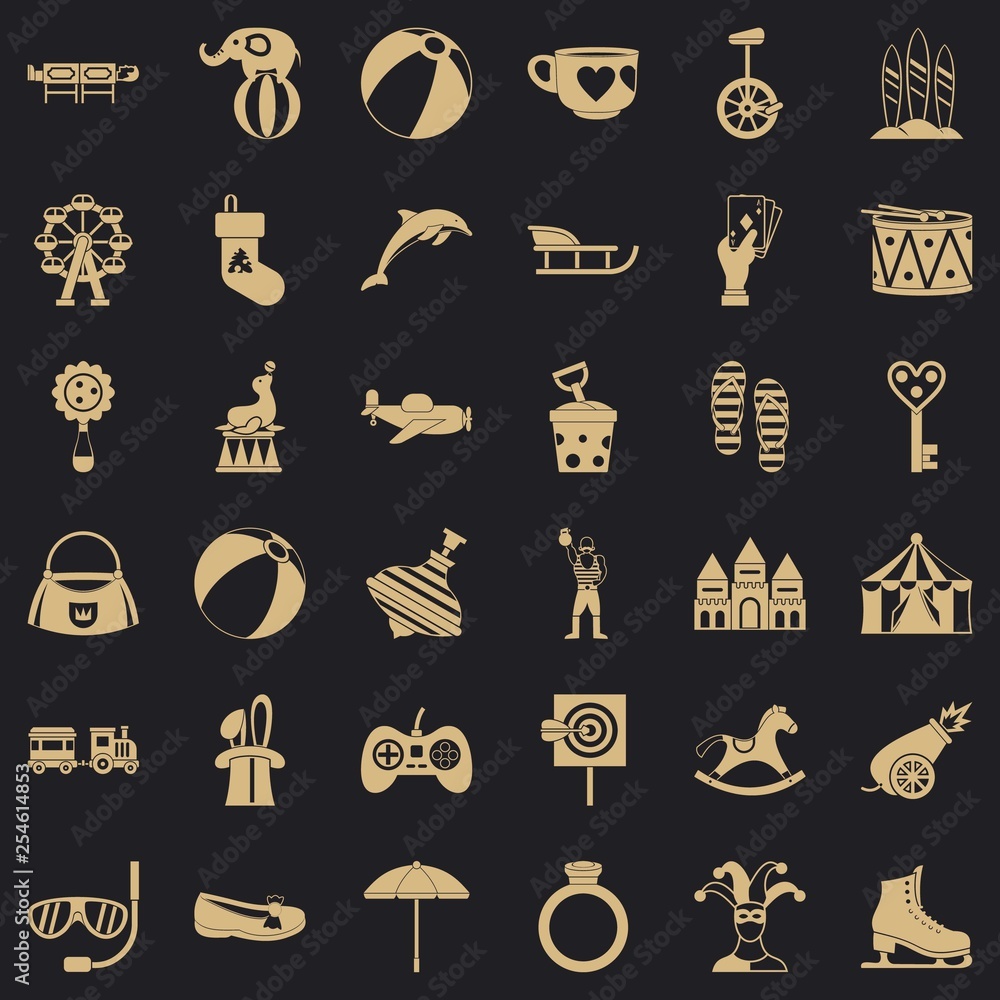 Poster fun circus icons set. simple style of 36 fun circus vector icons for web for any design
