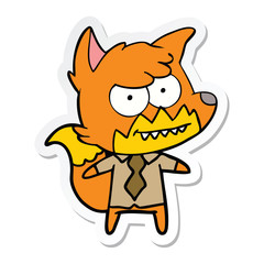 sticker of a cartoon grinning fox