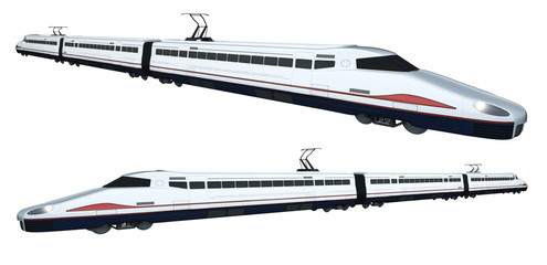 High-speed electric train. Set of 3d illustrations isolated on white.