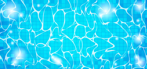 Fototapeta na wymiar Blue Summer Water Waves with Reflections in Swimming Pool