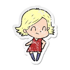 distressed sticker of a cartoon friendly girl