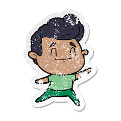 distressed sticker of a happy cartoon man