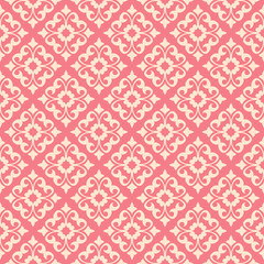 Floral seamless pattern. Beige design on pink background