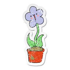 distressed sticker of a cute cartoon flower