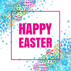 Happy Easter Background with Realistic Decorated Eggs