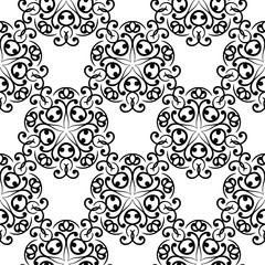 Black geometric seamless design on white backdrop