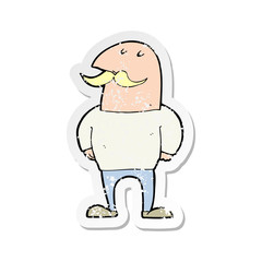 retro distressed sticker of a cartoon bald man with mustache