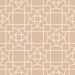 Geometric seamless pattern. White print on brown beige background