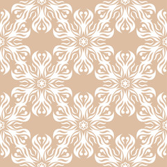 Floral seamless pattern. White flowers on beige background