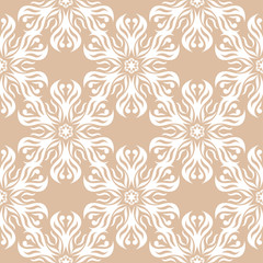 Floral seamless pattern. White flowers on beige background